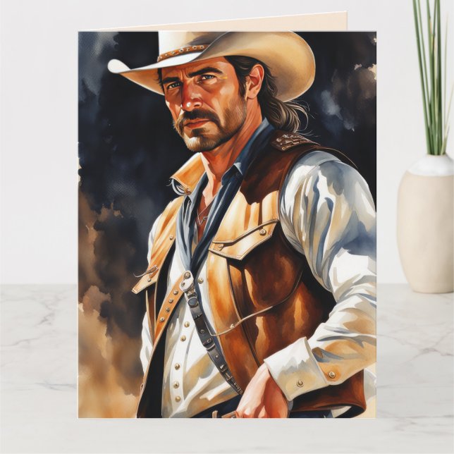 HANDSOME COWBOY BIRTHDAY GREETING CARD (Front)