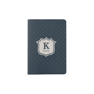 Handsome Dark Navy Blue Pattern Men's Monogram Passport Holder