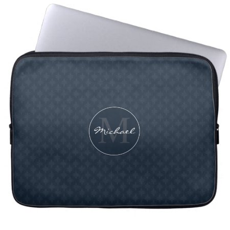Handsome Dark Navy Blue Personalized Monogram Laptop Sleeve