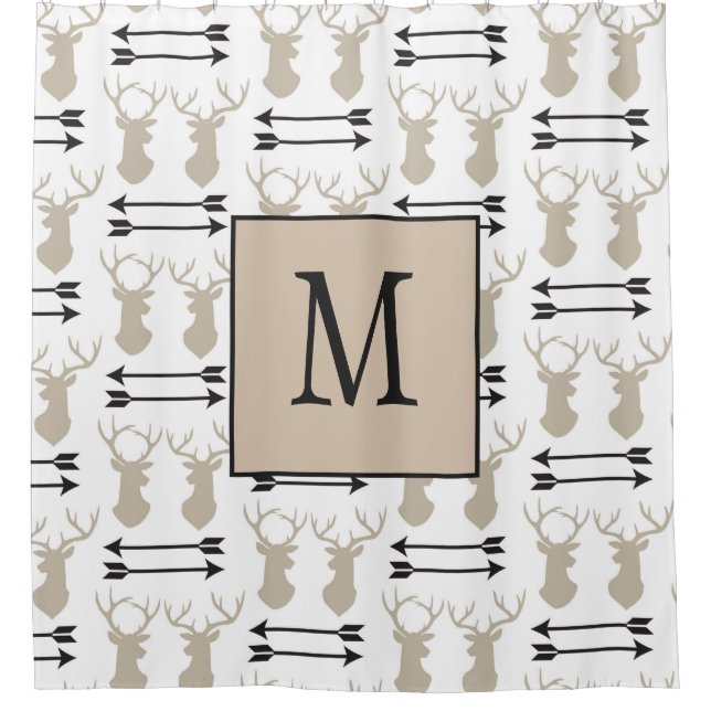 Handsome Deer Buck Monogram Initial Shower Curtain (Front)
