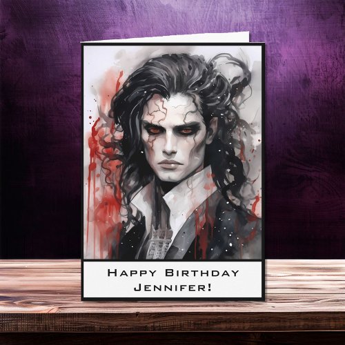 Handsome Dreamy Vampire Lord Happy Birthday Name Card