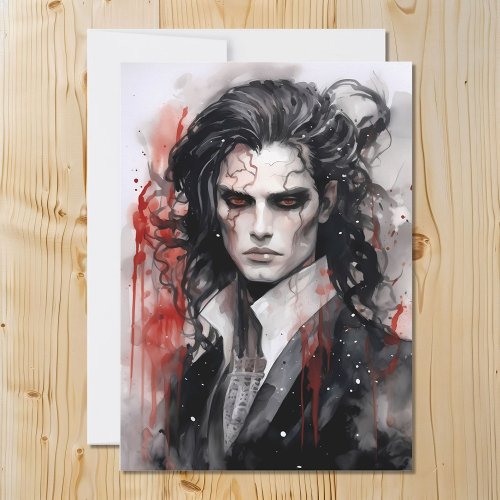 Handsome Dreamy Vampire Lord Watercolor Design Holiday Card