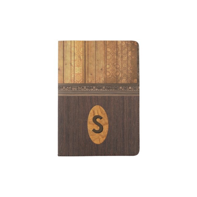 Handsome Faux Wood Monogrammed Passport Holder (Front)