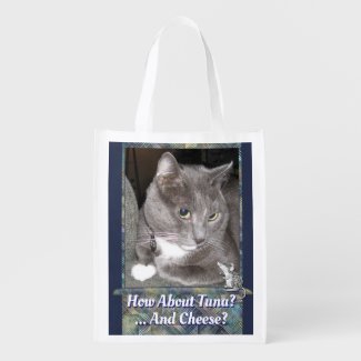 Handsome Feline With Fun Mouse Custom Monogram Grocery Bag