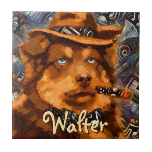 Handsome Gangster Dog w/Blue Eyes Personalized Ceramic Tile