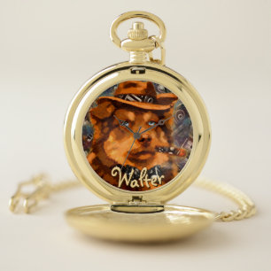 Handsome Gangster Dog w/Blue Eyes Personalized Pocket Watch