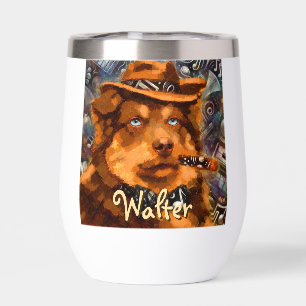 Handsome Gangster Dog w/Blue Eyes Personalized Thermal Wine Tumbler