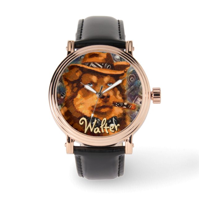 Handsome Gangster Dog w/Blue Eyes Personalized Watch (Front)