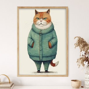 Handsome Ginger Cat In Green Sweater, Funny Cat De Poster