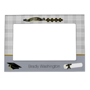 Handsome Gray Plaid Custom Graduation Photo Magnetic Frame