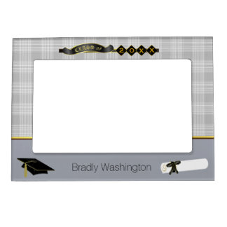 Handsome Gray Plaid Custom Graduation Photo Magnetic Frame