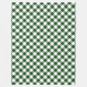 Handsome Green and White Diagonal Gingham Plaid Fleece Blanket
