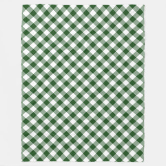 Handsome Green and White Diagonal Gingham Plaid Fleece Blanket