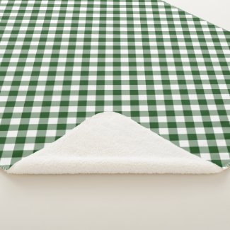 Handsome Green and White Gingham Plaid Sherpa Blanket