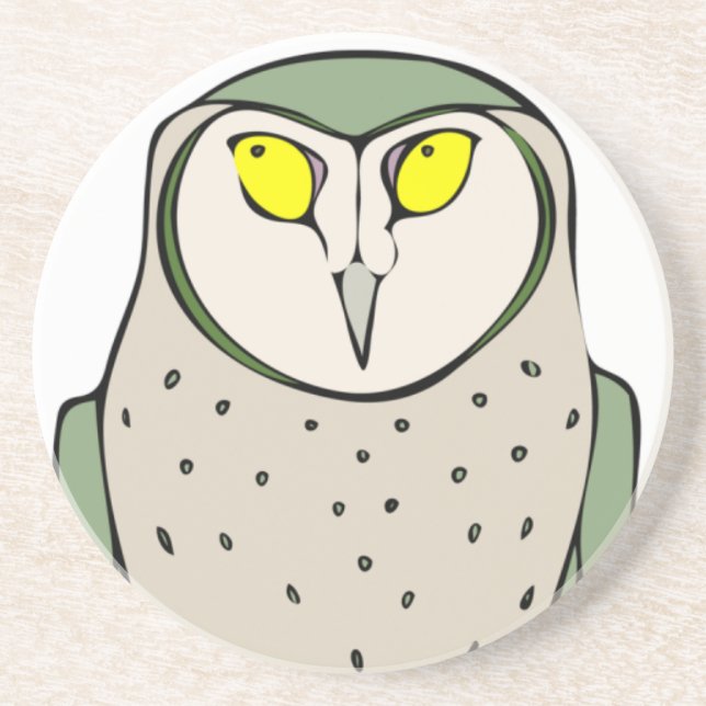 Handsome Green Owl on White Drink Coaster (Front)
