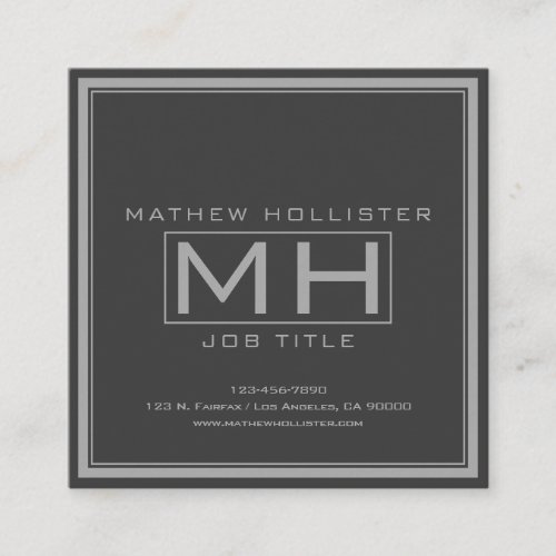 Handsome Grey  Dark Grey Professional Square Business Card