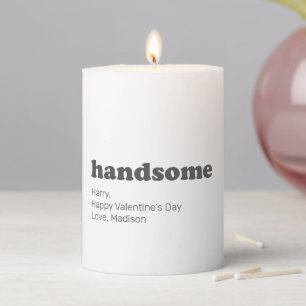 Handsome grey modern typography custom message pillar candle