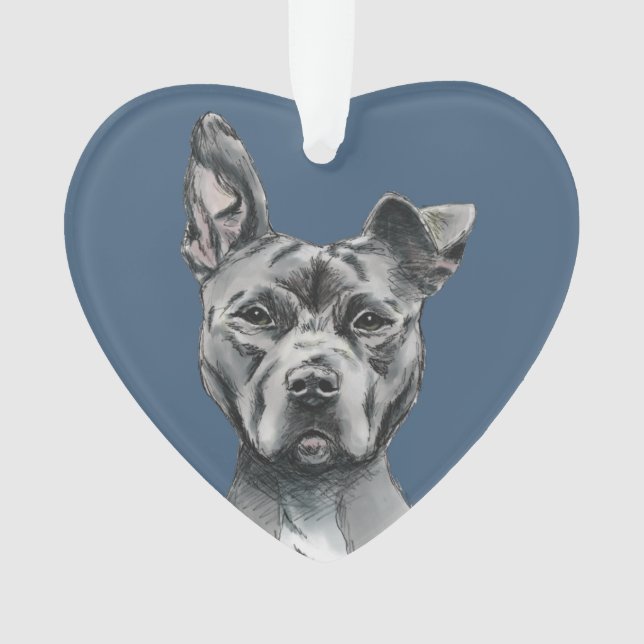 Handsome Grey Pit Bull Terrier Dog Drawing Ornament (Front)