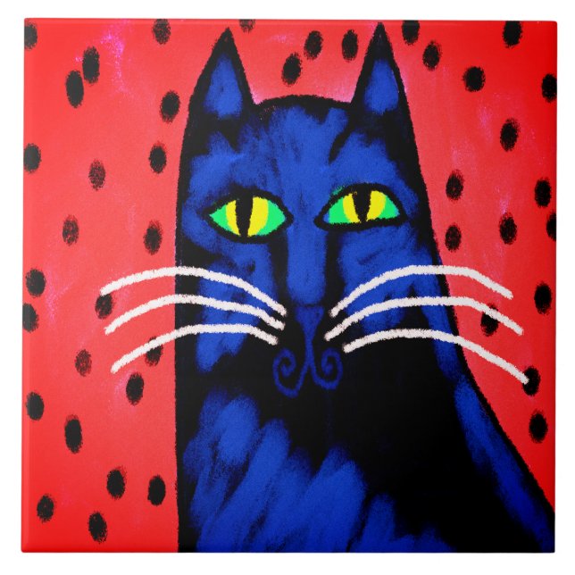 Handsome Guy Abstract Cat Painting Ceramic Tile (Front)