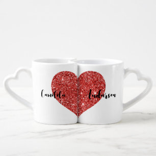 Handsome his and hers heart coffee mug set