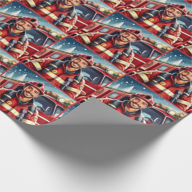 Handsome Hispanic Firefighter Christmas Wrapping Paper (Corner)