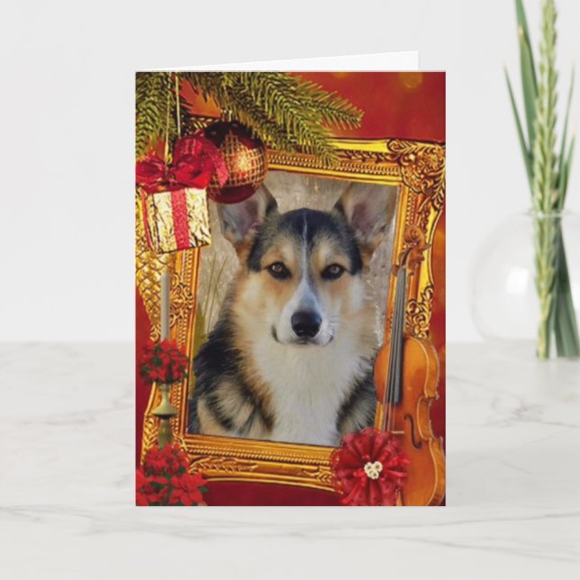 Handsome Holiday Welsh Corgi with Frame Card (Front)