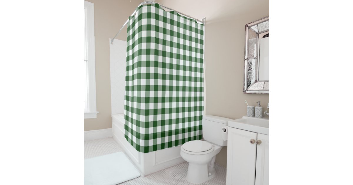 Handsome Hunter Green And White Buffalo Plaid Shower Curtain Handsome Hunter Green And White Buffalo Plaid Shower Curtain Zazzle Com