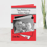 Handsome Husband on your birthday red photo Card<br><div class="desc">Greeting card for men.
Personalize this Birthday Card for your Husband,  or another person.
Designed in red,  gray and black with love hearts.
Replace the photo with your own,   and change the text to suit.

**Samplephotos©Lynnrosedesigns**</div>