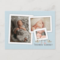Handsome in Blue Photo Framed Birth Announcement Postcard