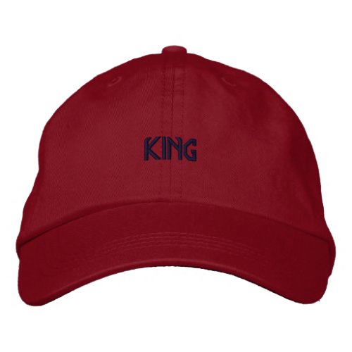 Handsome KING_Hat Red color Font Name _ Goudy Sans Embroidered Baseball Cap