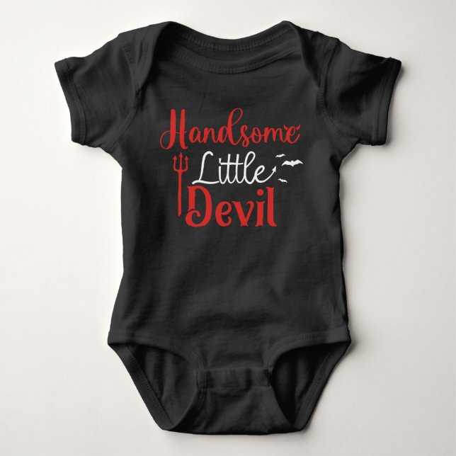 Handsome Little Devil Black Red Boy Halloween Baby Bodysuit (Front)