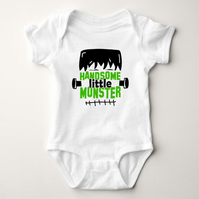 Handsome Little Monster Frankenstein Halloween Baby Bodysuit (Front)