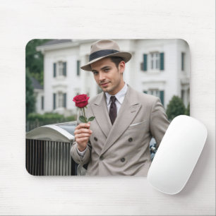 Handsome Man Holding a Red Rose Mouse Pad
