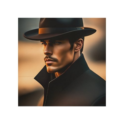 Handsome Man in a Black Hat Wood Wall Art