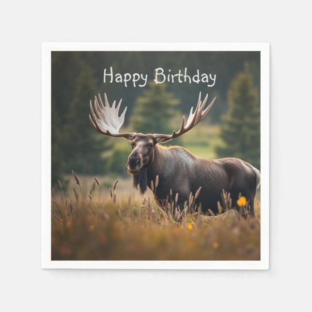 Handsome Moose Birthday Napkins (Front)