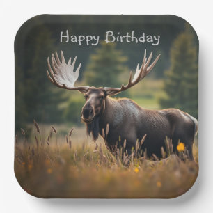 Handsome Moose Birthday Paper Plates