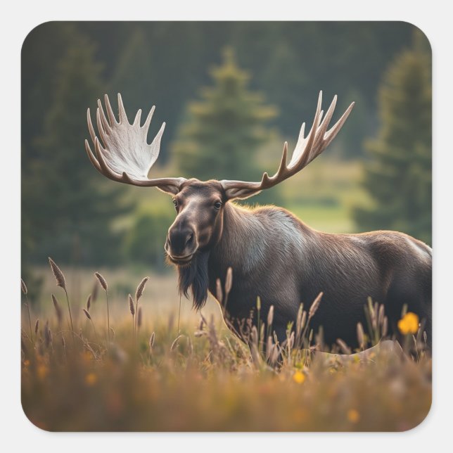 Handsome Moose Birthday Square Sticker (Front)