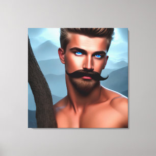 Handsome Mustache Muscular Man Canvas Print