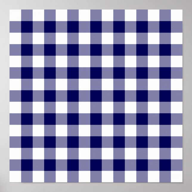 Handsome Navy and White Gingham Plaid Pattern Poster (Front)
