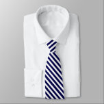 Handsome Navy Blue and White Striped Neck Tie<br><div class="desc">Stylish groomsmen neck tie done in a navy blue and white diagonal stripe pattern,  on both sides. Customize to add a large monogram or any text you want.</div>