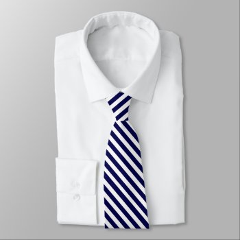 Handsome Navy Blue And White Striped Neck Tie by Myweddingday at Zazzle