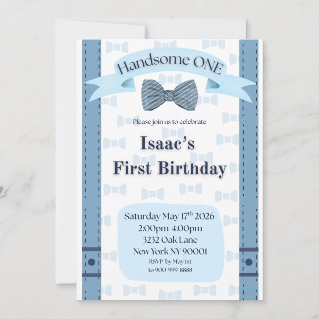 Handsome One Baby Boy First Birthday Party Invite (Front)