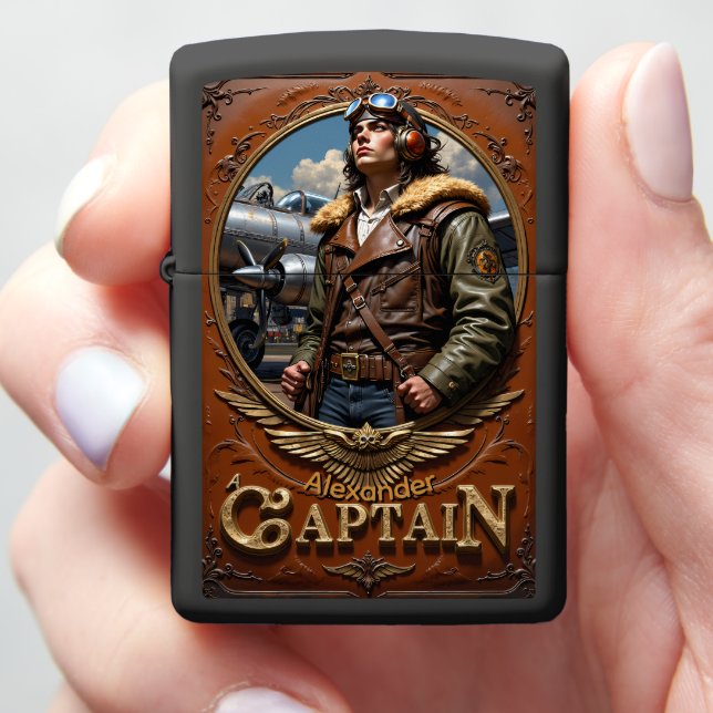 Handsome Pilot's Retro Flight Souvenir Gift Zippo Lighter (In Hand)