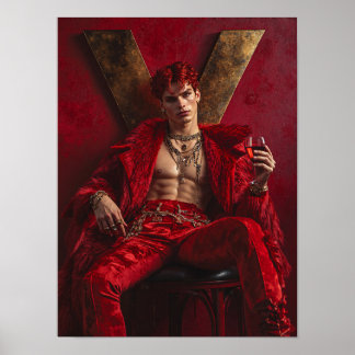 Handsome prince with glass of wine Photo  Poster