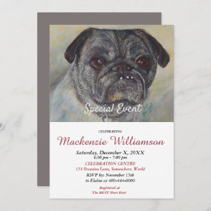 HANDSOME PUG WISHES HAPPY BIRTHDAY INVITATION