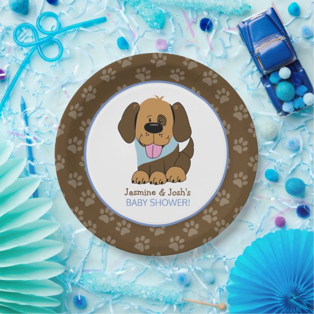 Handsome Puppy Dog Baby Shower Custom Party Plates (Party)