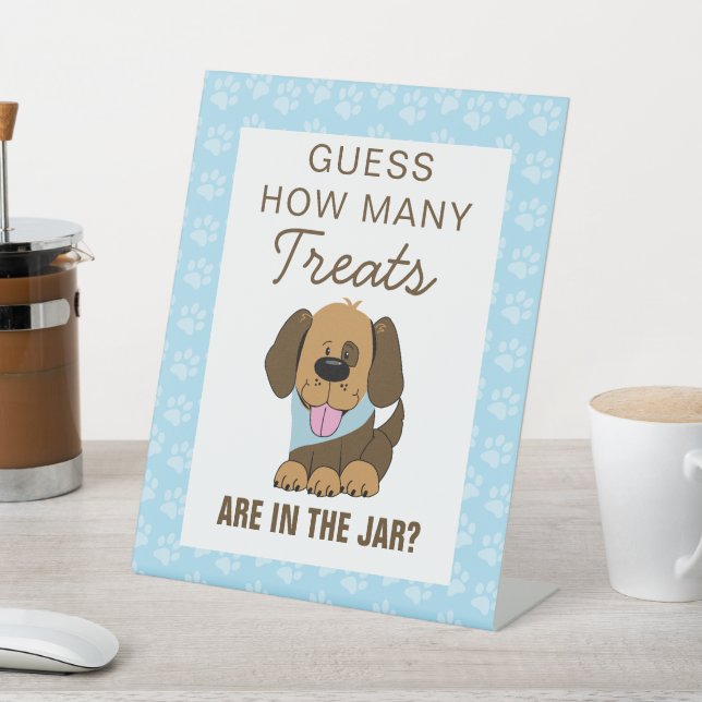 Handsome Puppy Dog Guess How Many Game Pedestal Sign (In SItu)