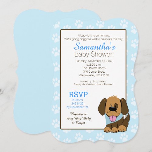 Brown Puppy Dog Baby Shower or Birthday Invitation