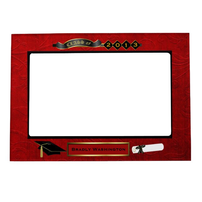 Handsome Red, Black, & Gold Tone Graduation Photo Magnetic Frame (Front)