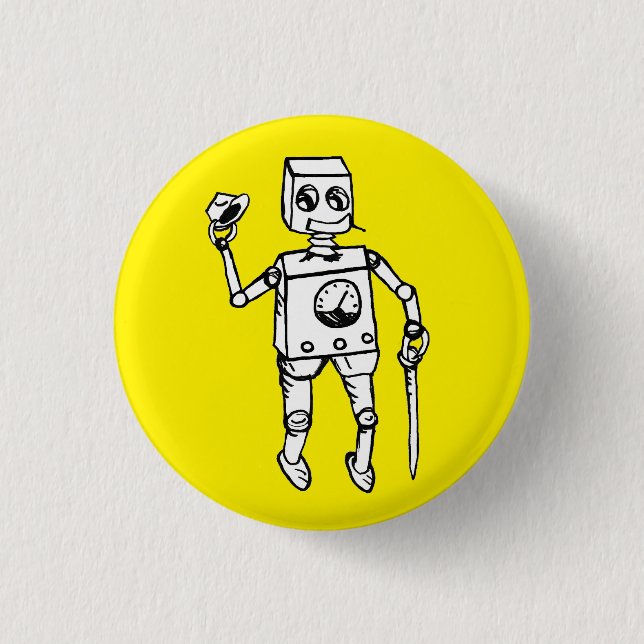 Handsome Robot by Fred Wilder on Yellow Button (Front)